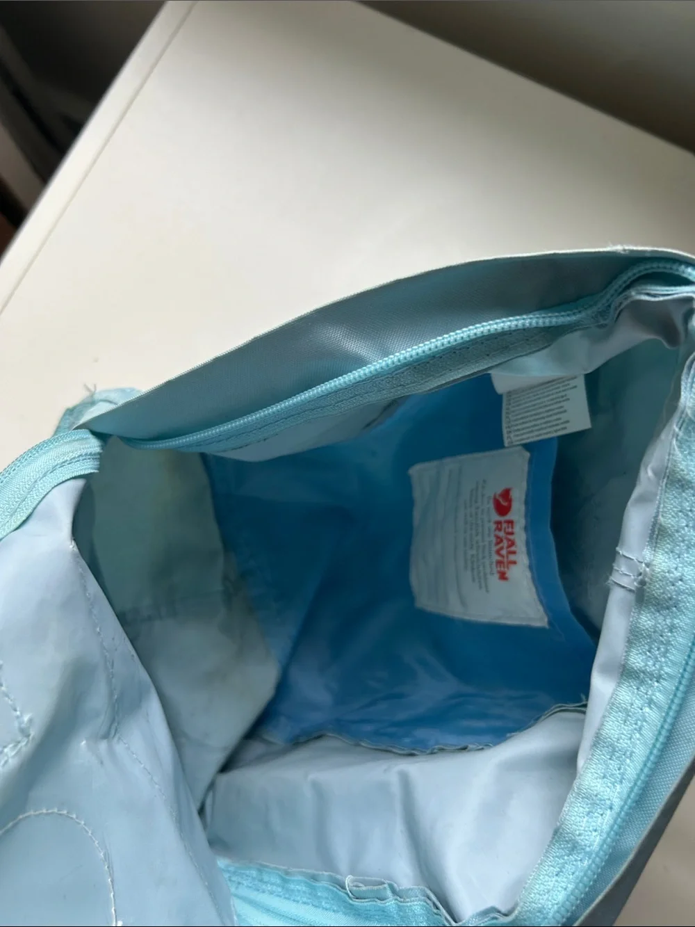 Fjallraven Kånken Mini Backpack in Light Blue with Red Logo